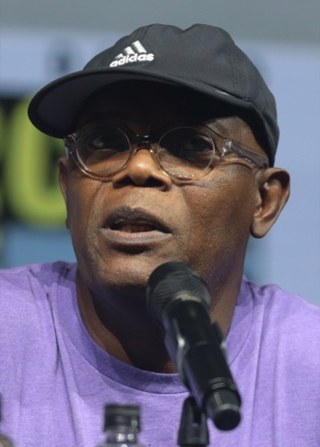 Samuel L. Jackson speaking at a convention, 2018.